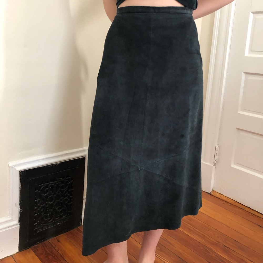 Suede asymmetrical midi skirt